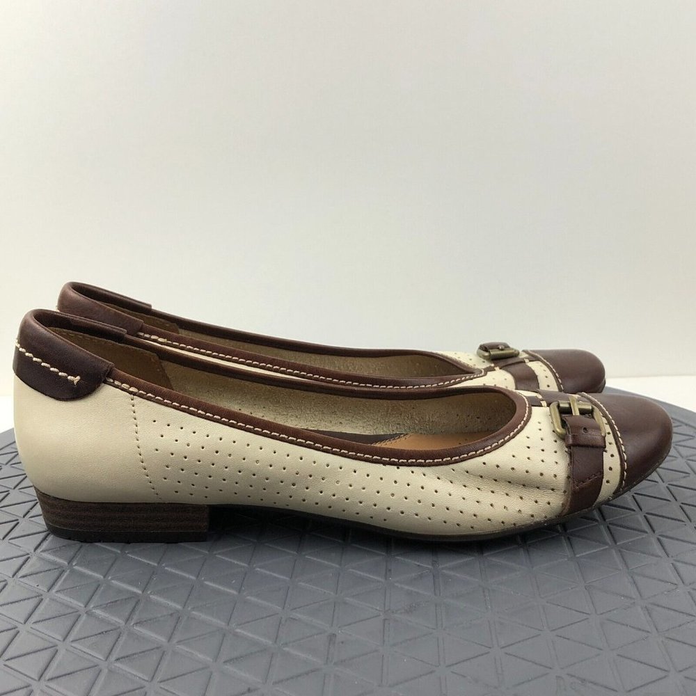 Clark Active Air Shoes Womens Size 6 Brown Slipon Loafers Comfort Buckle Accent